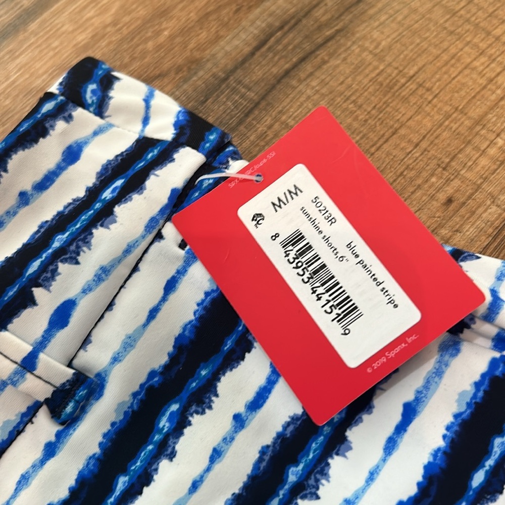 SPANX WOMENS SUNSHINE SHORT 6in BLUE PAINTED STRIPED LIGHTWEIGHT SZ MEDIUM NEW - Picture 5 of 11